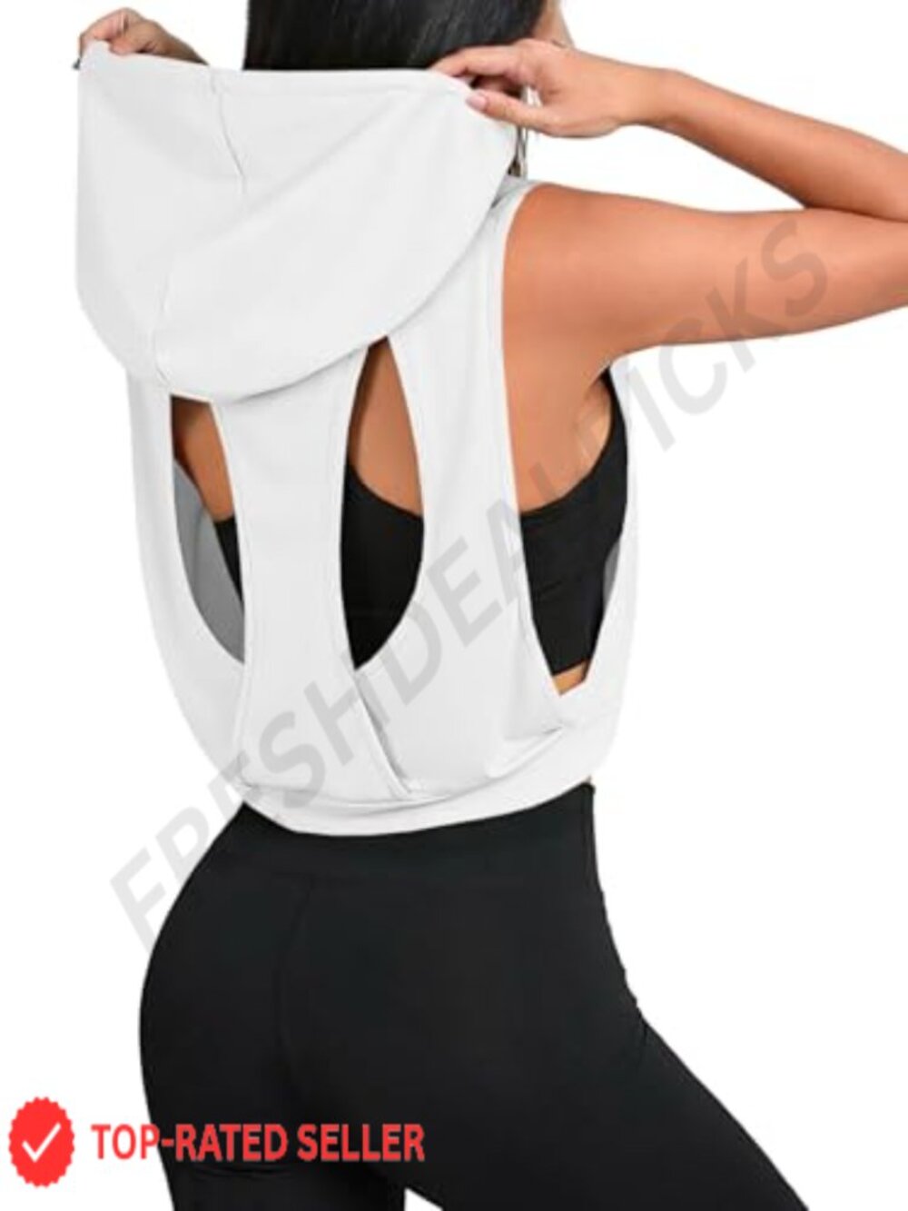 Remidoo Open Back Hooded Tank Top Sleeveless Workout Crop Top